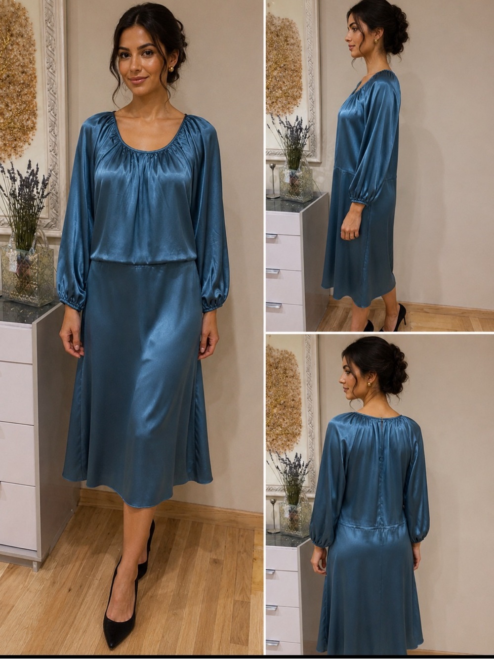 Newport News Shimmering Teal Satin Dress